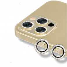 Защитное стекло камеры для iPhone 11  12 и 12 Mini со стразами золотой