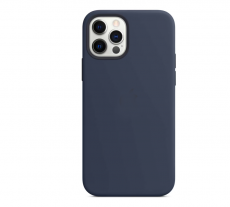 Чехол для iPhone 12 / 12 Pro MagSafe Silicone Case (закрытый низ) темно-синий
