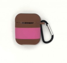 Чехол для AirPods 1/2 серия силикон коричнево-розовый