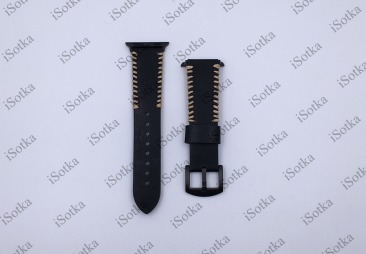 Ремешок Watch Series 38mm/40mm/41mm кожанный с боковым декором (черный)