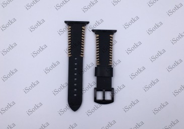Ремешок Watch Series 42mm/44mm кожанный с боковым декором (черный)