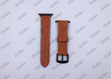 Ремешок Watch Series 42mm/44mm кожанный с боковым декором (коричневый)