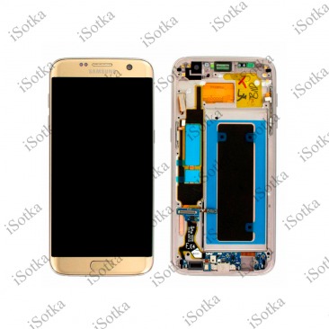 Дисплей для Samsung SM-G935F Galaxy S7 Edge в рамке тачскрин золотой OEM LCD