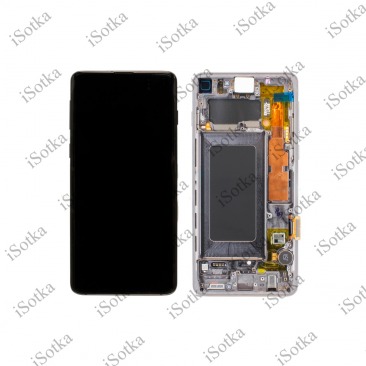 Дисплей для Samsung SM-G973F Galaxy S10 GH97-21065A тачскрин в рамке серебряный OEM