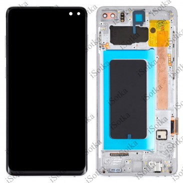 Дисплей для Samsung SM-G975F Galaxy S10 Plus тачскрин с рамкой cеребристый OEM LCD