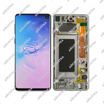 Дисплей для Samsung SM-G973F Galaxy S10 GH97-21065A тачскрин в рамке серебряный OEM LCD