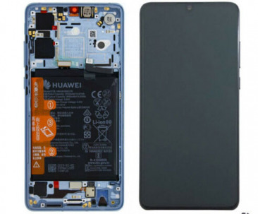 Дисплей для Huawei Honor P30, ELE-L29 с рамкой, акб, шлейфами светло-голубой OEM