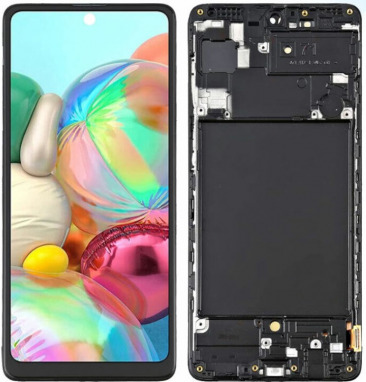 Дисплей для Samsung SM-A715F Galaxy A71 в рамке + тачскрин (черный) (оригинал LCD)