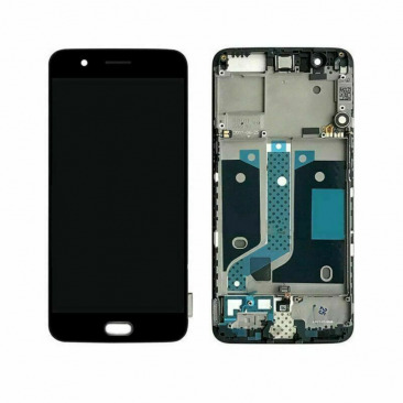 Дисплей для OnePlus 5 в рамке + тачскрин + сканер отпечатка (черный) (оригинал снятый)