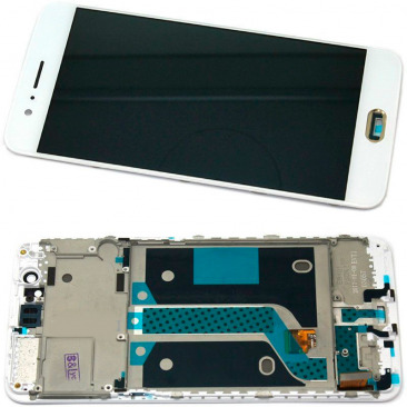 Дисплей для OnePlus 5 в рамке + тачскрин + сканер отпечатка (белый) (оригинал снятый) Уценка