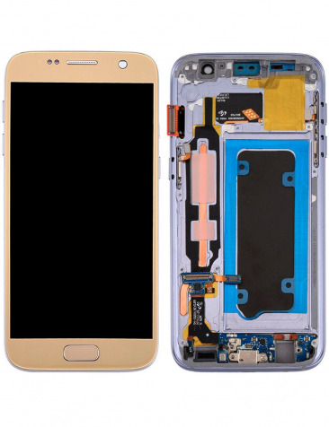 Дисплей для Samsung SM-G930F Galaxy S7 в рамке тачскрин золотой OEM LCD