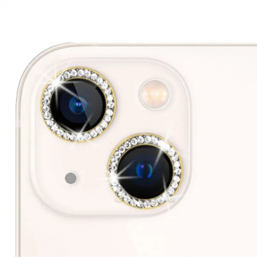 Защитное стекло камеры для iPhone 13 и 13 Mini со стразами золотой
