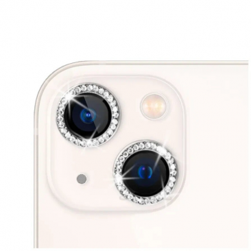 Защитное стекло камеры для iPhone 13 и 13 Mini со стразами белый