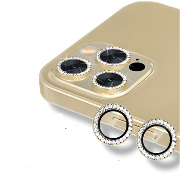 Защитное стекло камеры для iPhone 11  12 и 12 Mini со стразами золотой