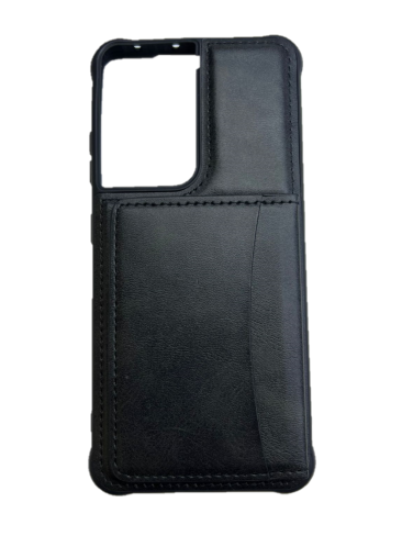 Кожаный чехол-накладка с карманом под карточки для Samsung G998 Galaxy S21 Ultra  (черный)