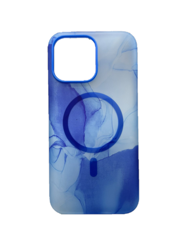 Чехол для iPhone 14 Pro Max акварельные MagSafe Silicone Case синий