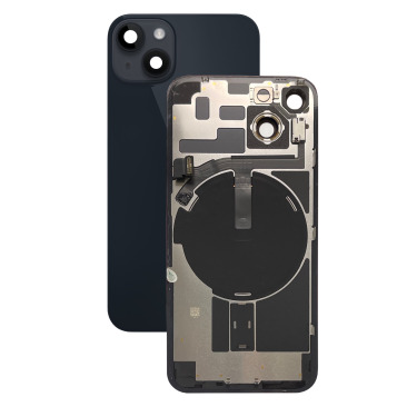 Задняя крышка в сборе со шлейфом вспышки, индукционной зарядкой и окошками камеры iPhone 14 черный