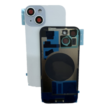Задняя крышка для iPhone 15 голубая со стеклом камеры (с лого)