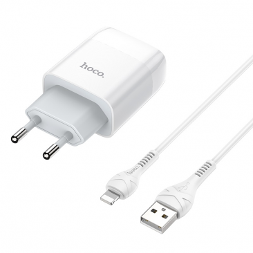 СЗУ Hoco C72A Glorious 2 USB + кабель Lightning, (белый)