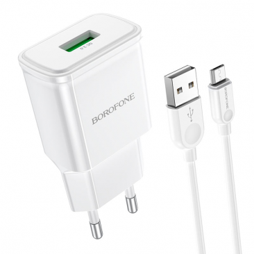 СЗУ BOROFONE BA59A 2.4A USB + кабель Micro USB 18W (белый)