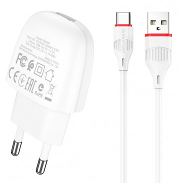 СЗУ BOROFONE BA49A 2.1A USB + кабель Lighting (белый)