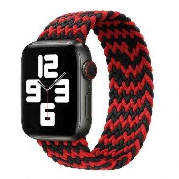 Плетёный монобраслет для Apple Watch Series "L" 38mm/40mm "Елочка" (черно/красный)