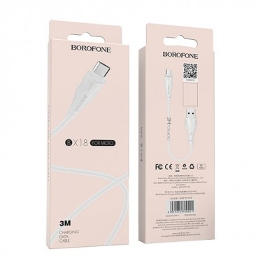 Кабель BOROFONE BX18 Micro USB 3.0m 2.4A  (белый)