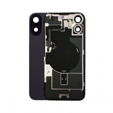 Задняя крышка iPhone 16 Plus в сборе со шлейфом вспышки, микрофоном, индукционной зарядкой и стеклами камеры Black Titanium (черный) (AASP)