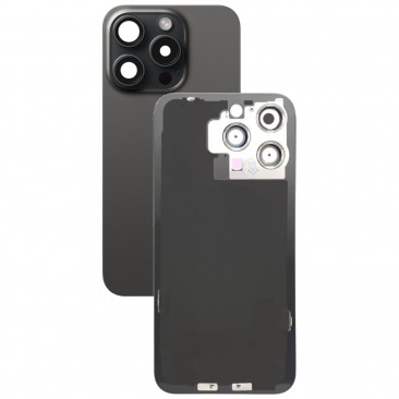Задняя крышка для iPhone 15 Pro Max чёрная (Black Titanium) со стеклом камеры (с лого)