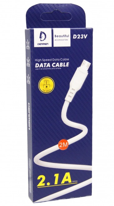 Кабель DENMEN D23V Micro USB 2м 2.1A белый