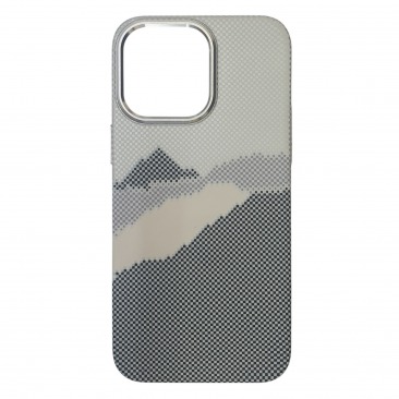 Чехол для iPhone 15 Pro, Magsafe, LUX, Горы, белый под карбон