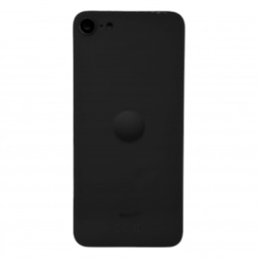 Задняя крышка для iPhone SE (2020) (черный) (Ростест) (c увеличенным вырезом под камеру) (с лого)