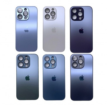 Чехол стеклянный для iPhone 14 Pro Max с защитой камеры (MagSafe) синий