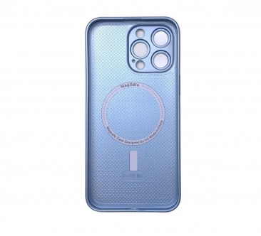 Чехол стеклянный-матовый для iPhone 13 Pro Max с защитой камеры (MagSafe) голубой