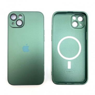 Чехол стеклянный-матовый для iPhone 14 с защитой камеры (MagSafe) зеленый