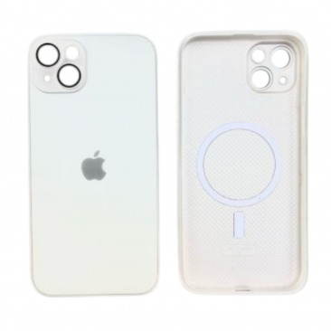 Чехол стеклянный-матовый для iPhone 14 с защитой камеры (MagSafe) белый