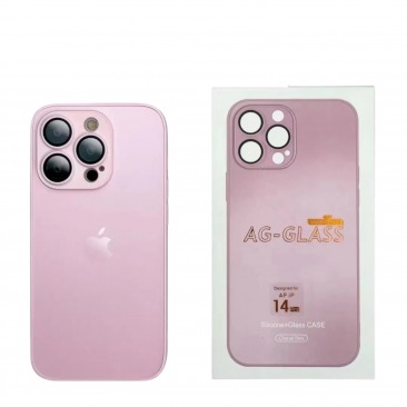 Чехол стеклянный-матовый для iPhone 14 Pro с защитой камеры (MagSafe) розовый