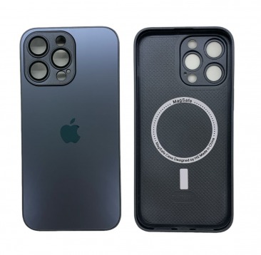 Чехол стеклянный-матовый для iPhone 12 Pro с защитой камеры (MagSafe) черный