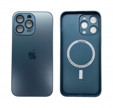 Чехол стеклянный для iPhone 12 Pro с защитой камеры (MagSafe) синий