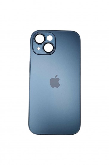 Чехол стеклянный-матовый для iPhone 15 с защитой камеры (MagSafe) синий