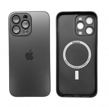 Чехол стеклянный для iPhone 15 Pro с защитой камеры (MagSafe) титановый серый