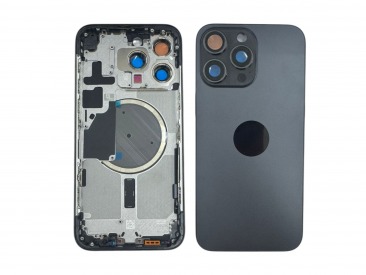 Корпус в сборе с задней крышкой для iPhone 15 Pro Max (Ростест) (черный)
