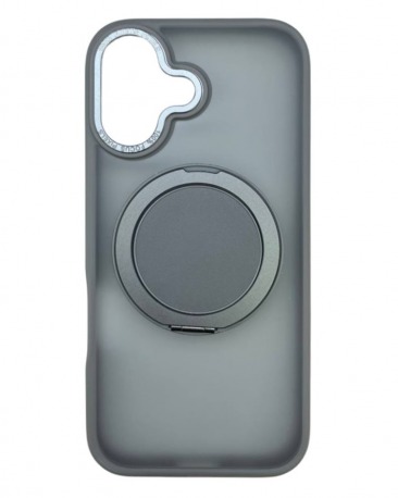 Чехол для iPhone 17 с магнитным кольцом и подставкой серый