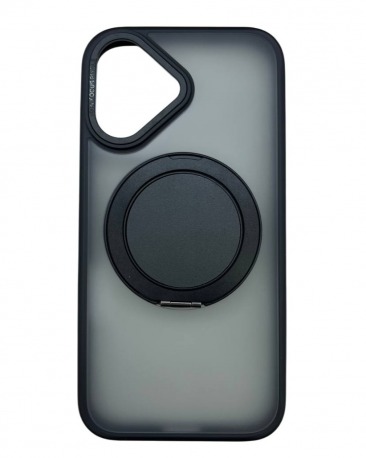 Чехол для iPhone 16 с магнитным кольцом и подставкой черный