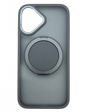 Чехол для iPhone 16 с магнитным кольцом и подставкой серый