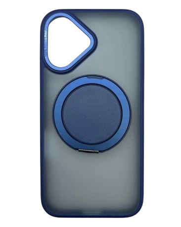 Чехол для iPhone 16 с магнитным кольцом и подставкой синий