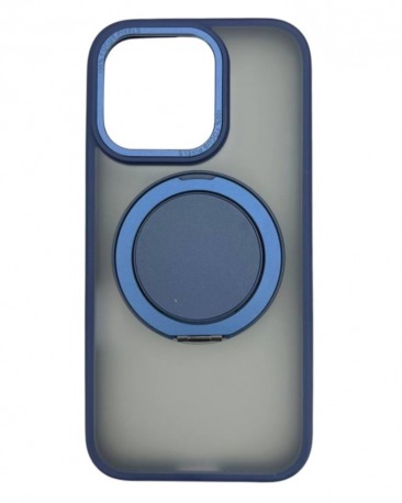 Чехол для iPhone 15 Pro Max с магнитным кольцом и подставкой синий
