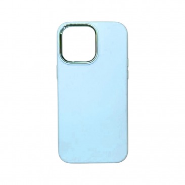 Чехол Apple iPhone 14 Silicone Case с металлическими кнопками и рамкой голубой