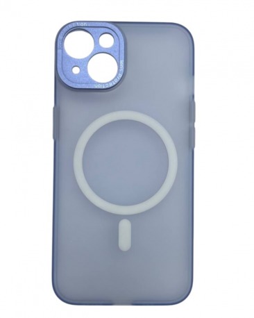 Чехол для Apple iPhone 13 (с металлическими кнопкамии и защитой камеры) MagSafe (синий)