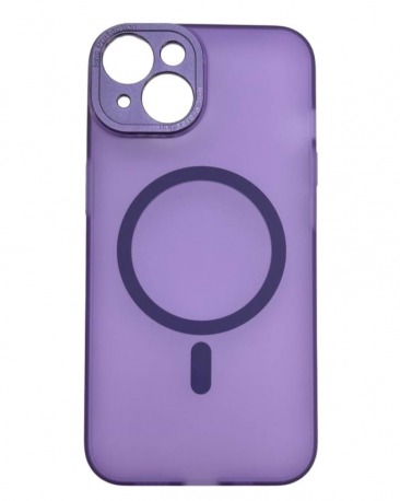 Чехол для Apple iPhone 14 (с металлическими кнопкамии и защитой камеры) MagSafe (фиолетовый)